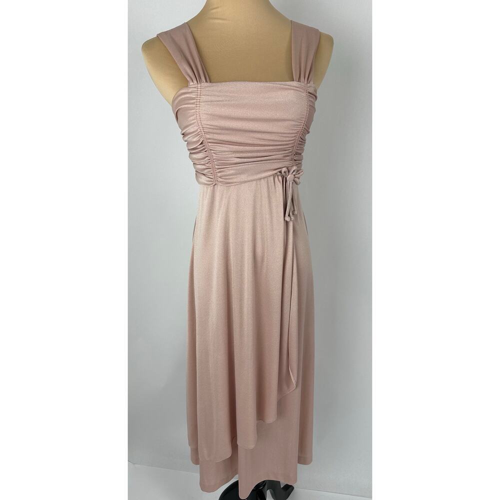 Vintage Ruched Midi Dress Light Pink Sleeveless Size Small Shimmer Empire Waist